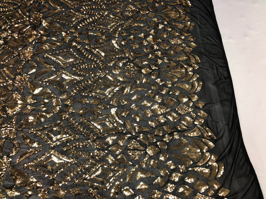 Geometric Patterns 4 Way Stretch Sequins Fabric Gold Shiny Sequins Fashion Design By The Yard