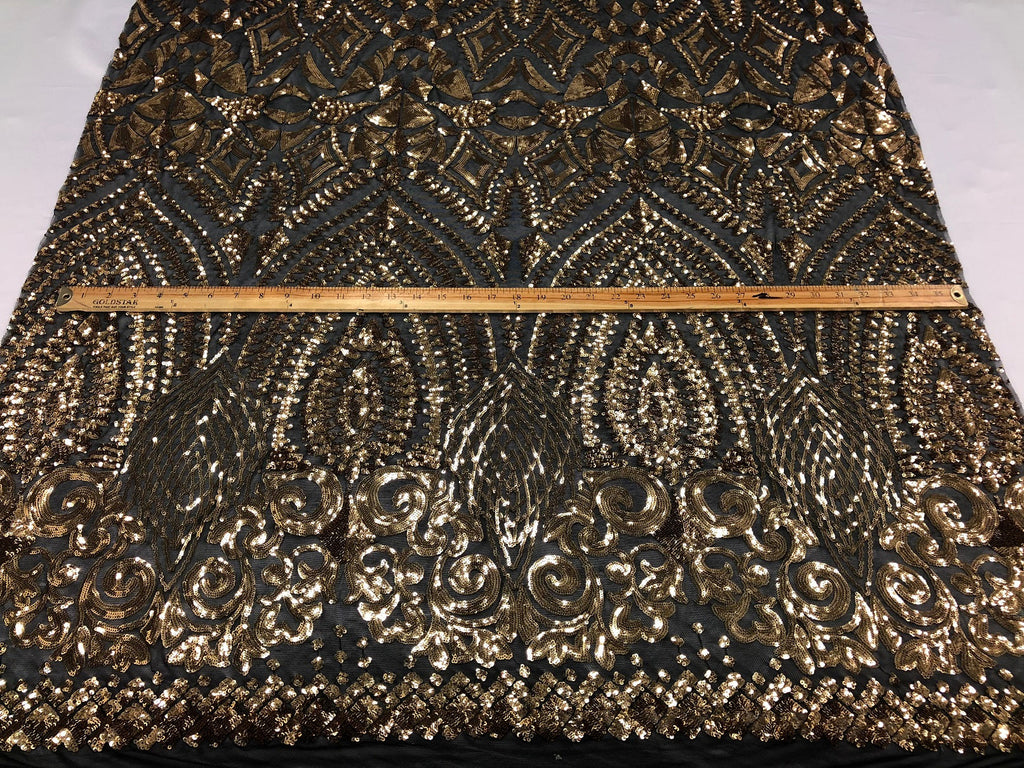 Geometric Patterns 4 Way Stretch Sequins Fabric Gold Shiny Sequins Fashion Design By The Yard