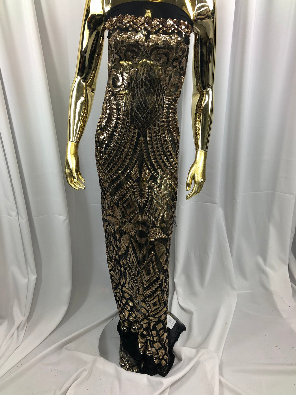 Geometric Patterns 4 Way Stretch Sequins Fabric Gold Shiny Sequins Fashion Design By The Yard