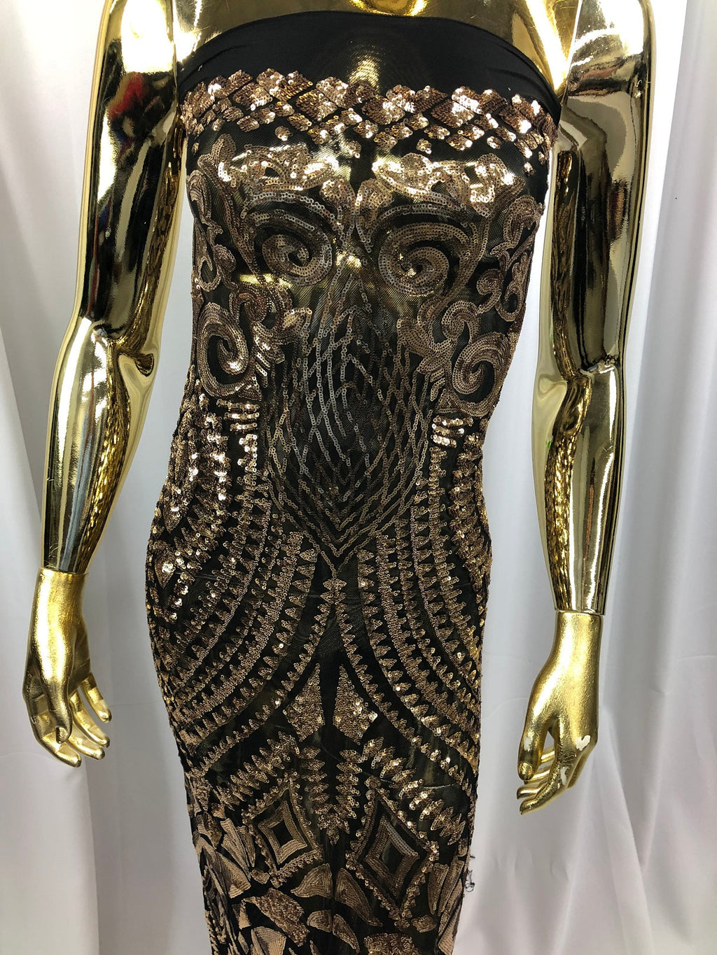 Geometric Patterns 4 Way Stretch Sequins Fabric Gold Shiny Sequins Fashion Design By The Yard