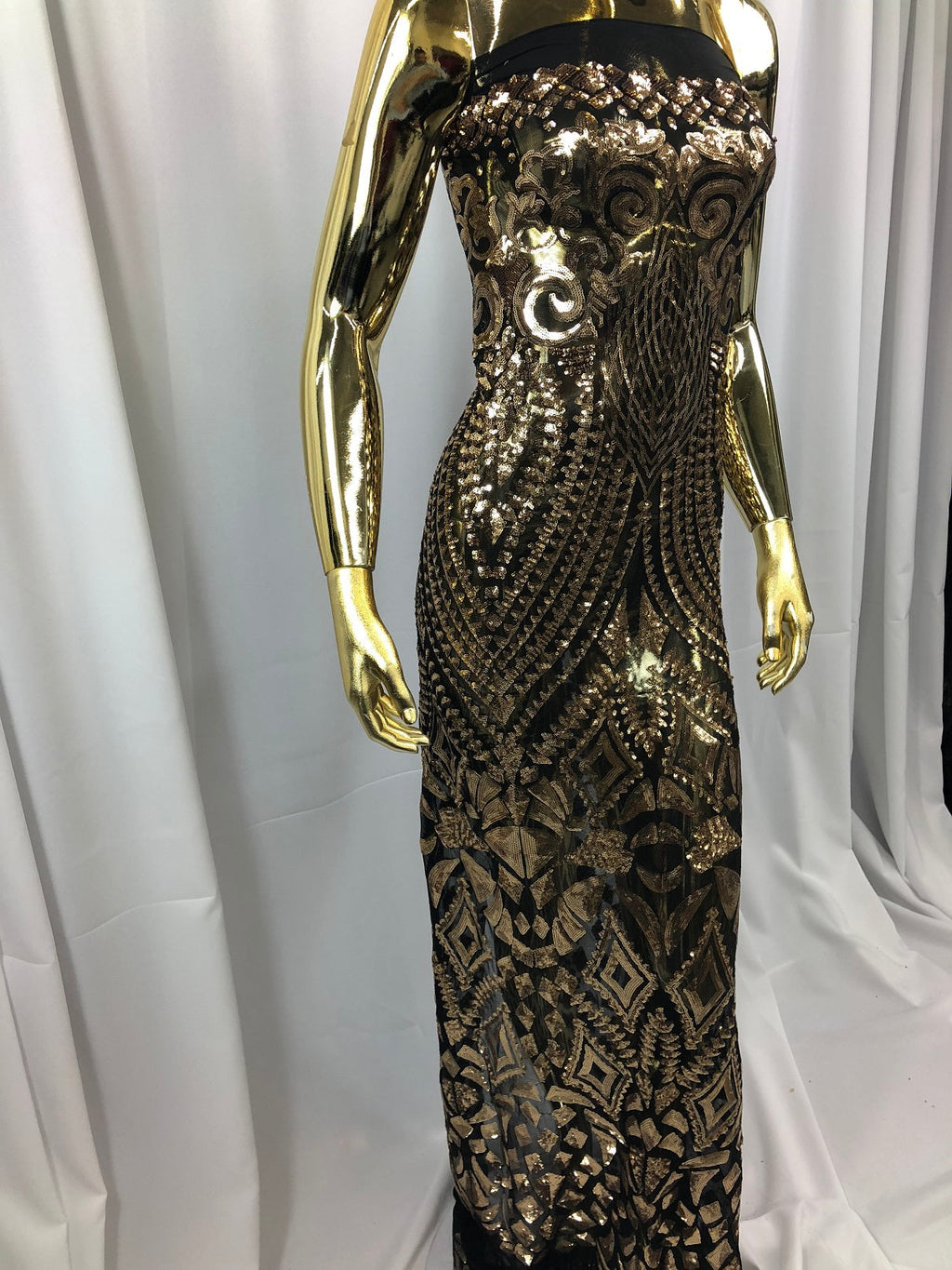 Geometric Patterns 4 Way Stretch Sequins Fabric Gold Shiny Sequins Fashion Design By The Yard