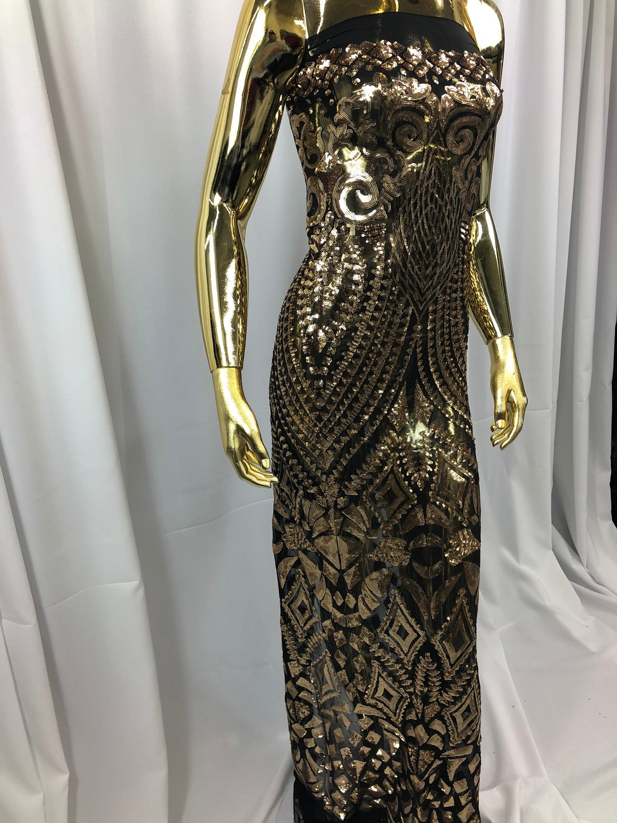 Geometric Patterns 4 Way Stretch Sequins Fabric Gold Shiny Sequins Fashion Design By The Yard