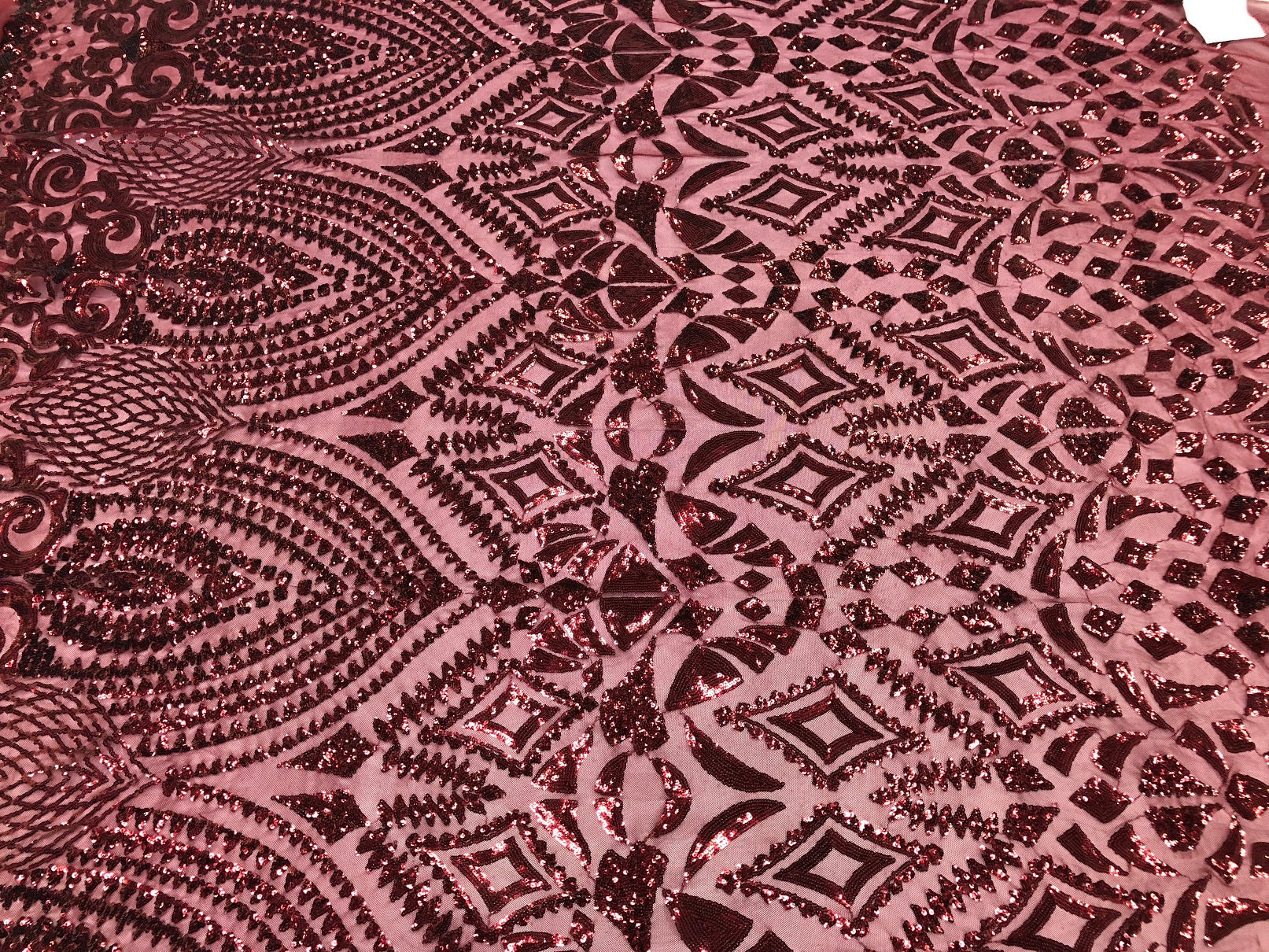 Geometric Patterns 4 Way Stretch Sequins Fabric Burgundy Sequins Fashion Fabric By The Yard