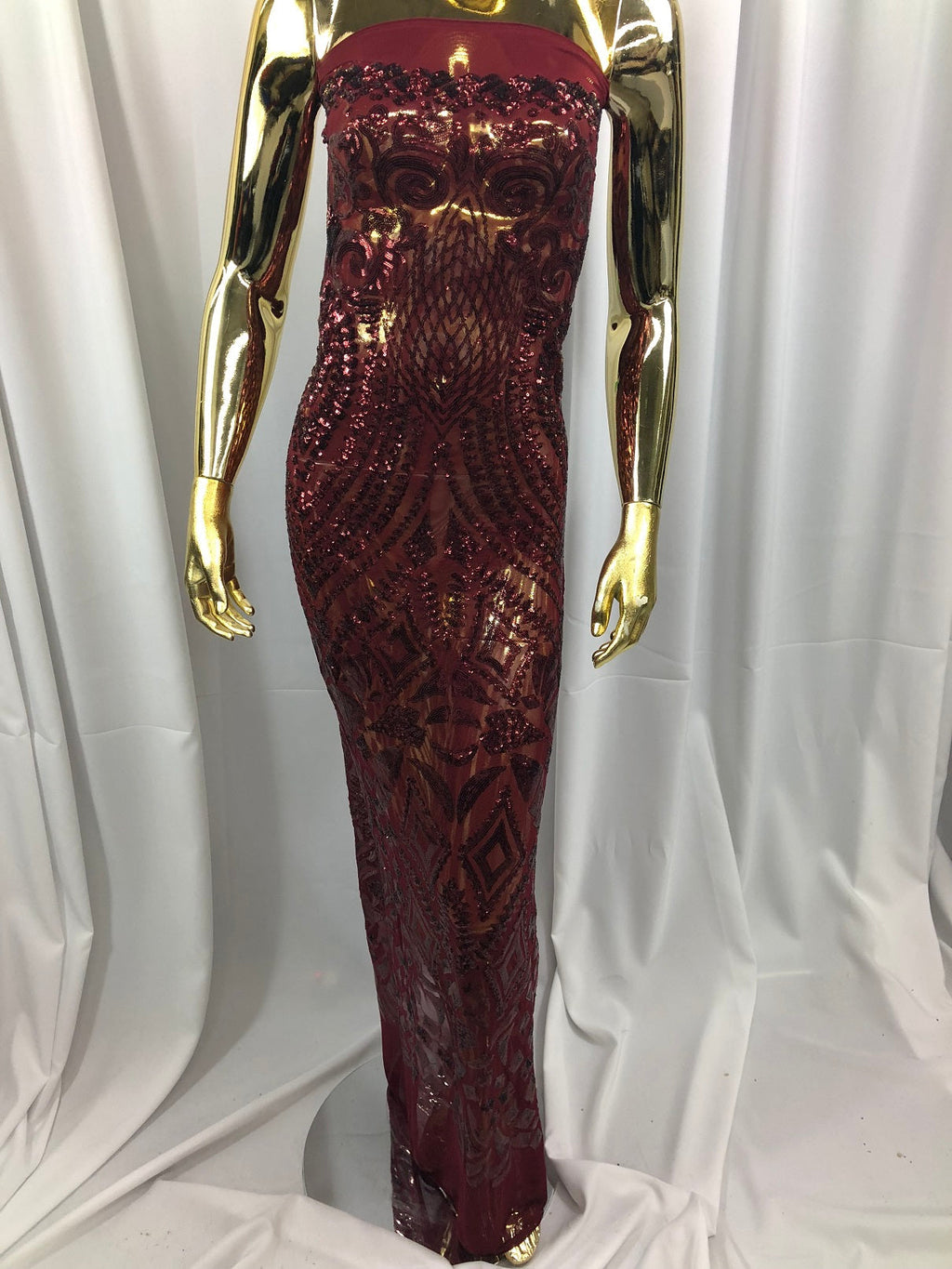 Geometric Patterns 4 Way Stretch Sequins Fabric Burgundy Sequins Fashion Fabric By The Yard