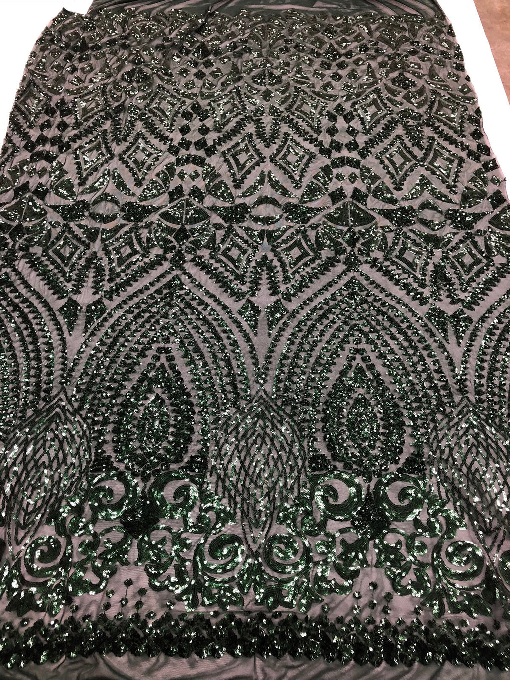 Geometric Patterns 4 Way Stretch Sequins Fabric Hunter Green Shiny Sequins Fashion Design By Yard