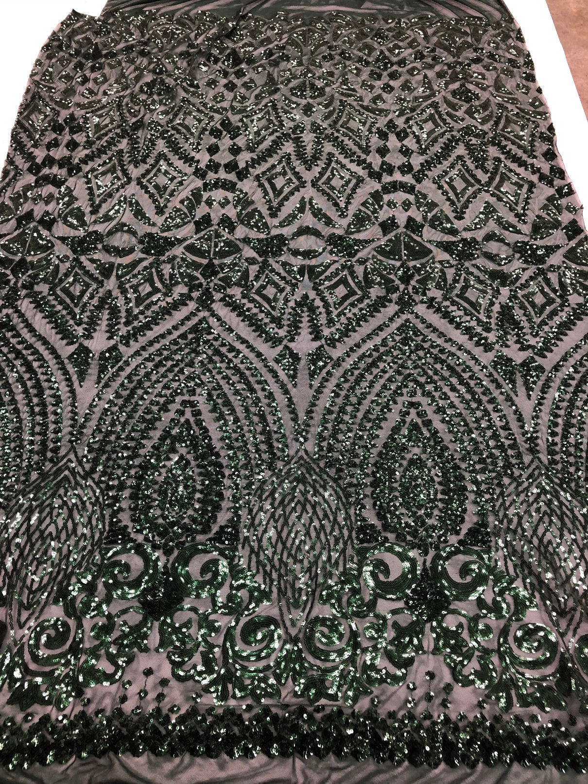 Geometric Patterns 4 Way Stretch Sequins Fabric Hunter Green Shiny Sequins Fashion Design By Yard