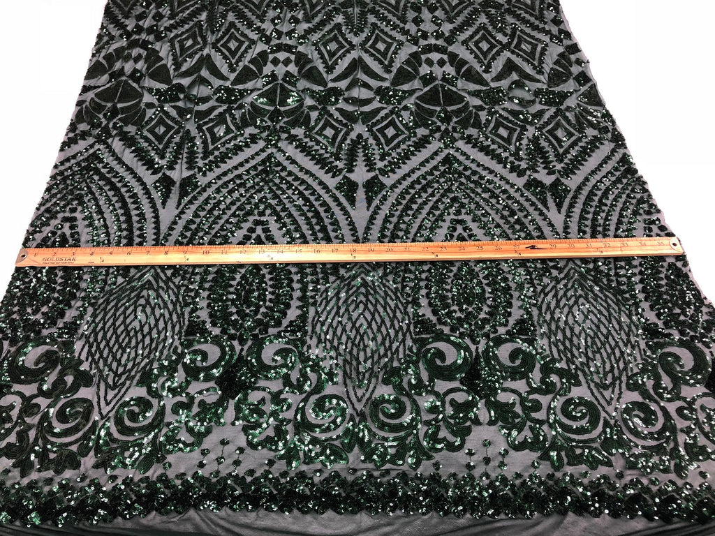 Geometric Patterns 4 Way Stretch Sequins Fabric Hunter Green Shiny Sequins Fashion Design By Yard