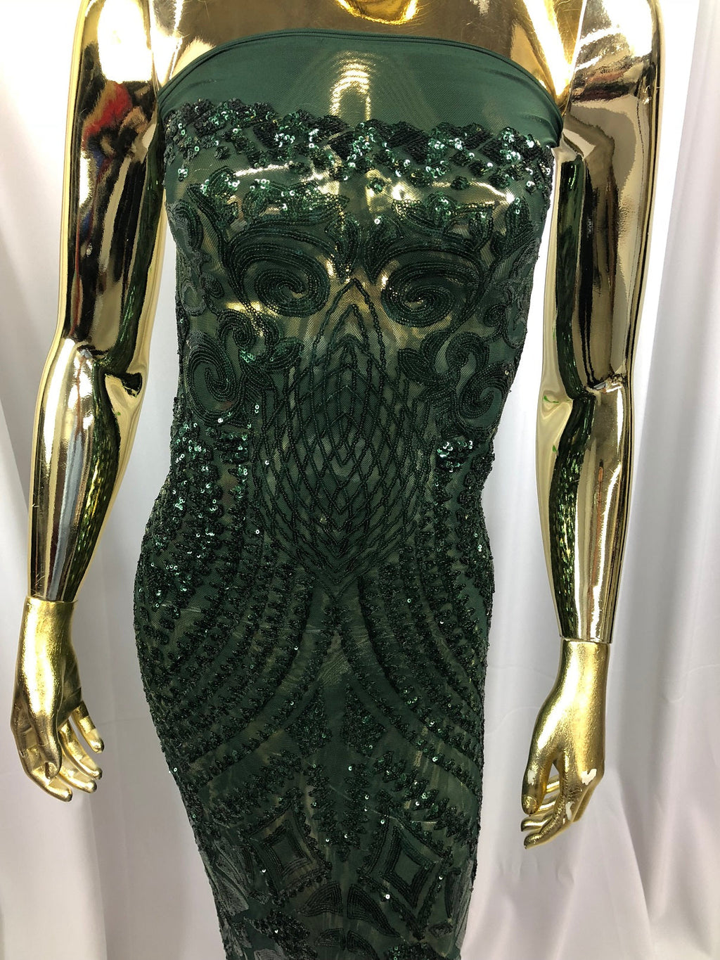 Geometric Patterns 4 Way Stretch Sequins Fabric Hunter Green Shiny Sequins Fashion Design By Yard