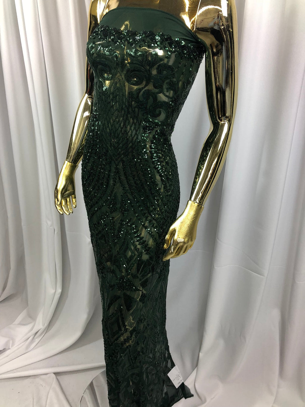 Geometric Patterns 4 Way Stretch Sequins Fabric Hunter Green Shiny Sequins Fashion Design By Yard
