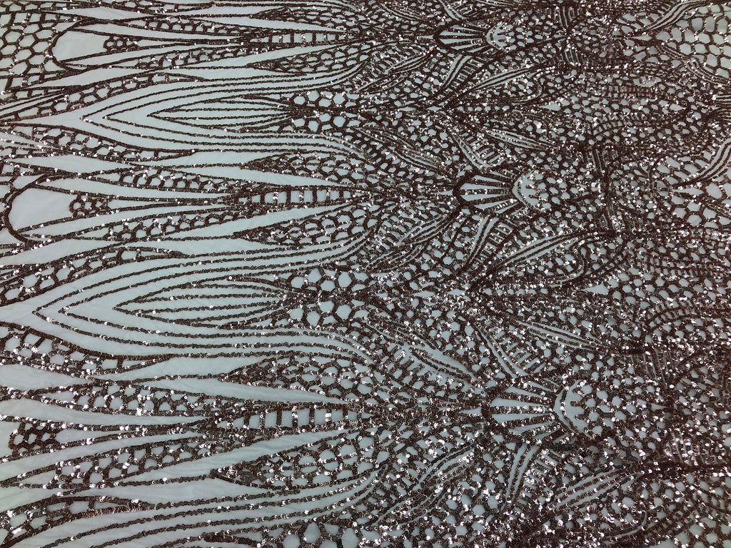 Geometric 4 Way Stretch Sequins Fabric - Rose Gold - Sequins Design Fabric Sold by The Yard