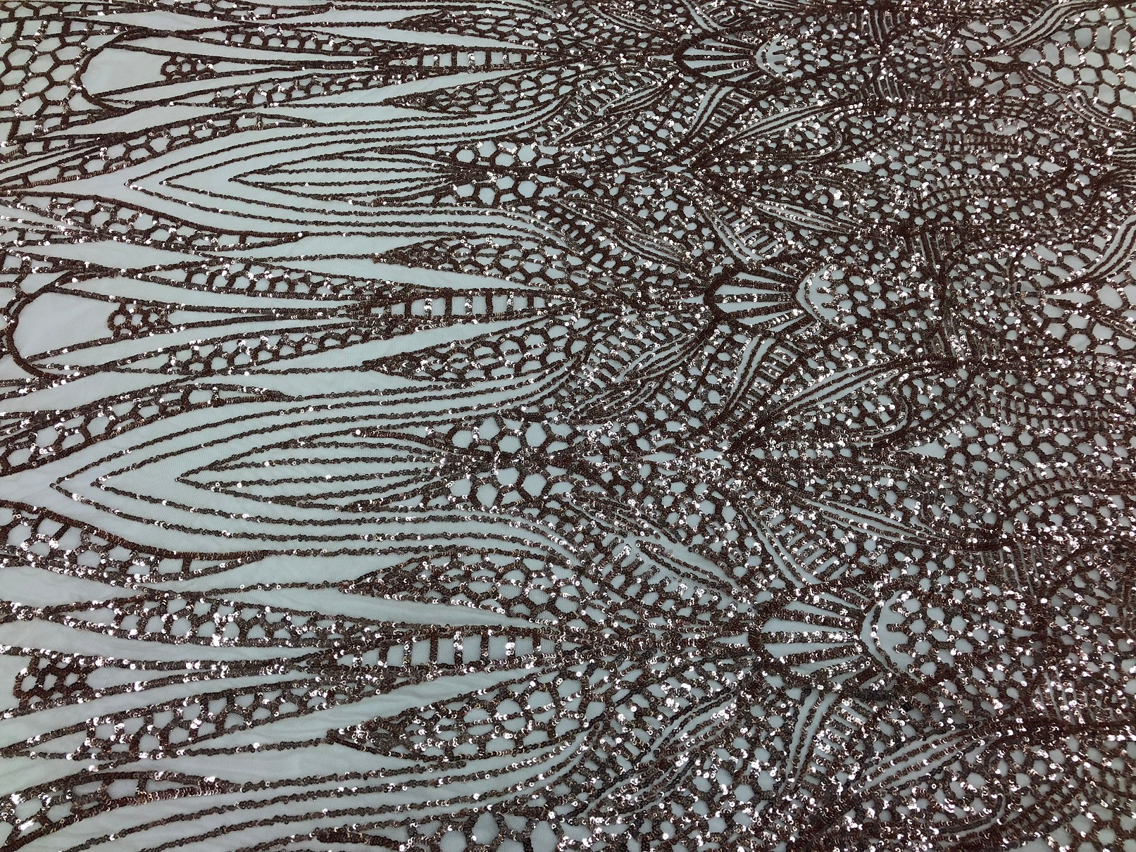 Geometric 4 Way Stretch Sequins Fabric - Rose Gold - Sequins Design Fabric Sold by The Yard