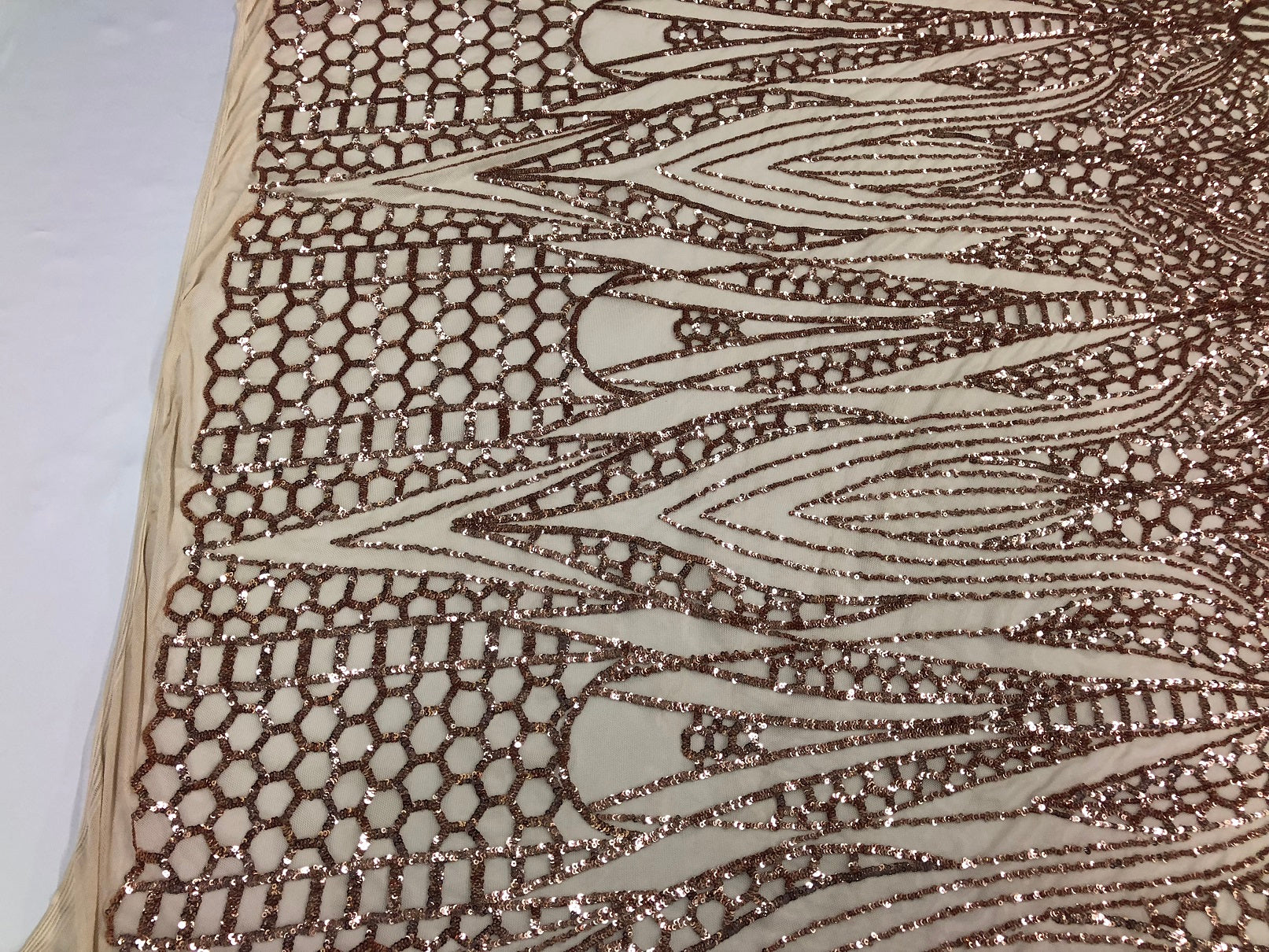 Geometric 4 Way Stretch Sequins Fabric - Rose Gold - Sequins Design Fabric Sold by The Yard