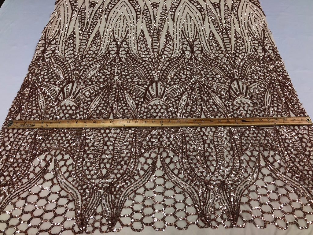 Geometric 4 Way Stretch Sequins Fabric - Rose Gold - Sequins Design Fabric Sold by The Yard