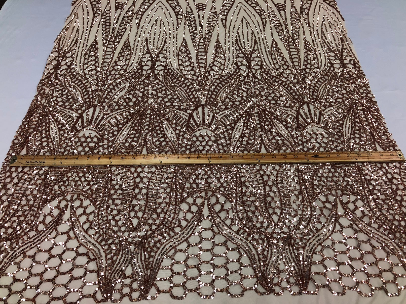Geometric 4 Way Stretch Sequins Fabric - Rose Gold - Sequins Design Fabric Sold by The Yard
