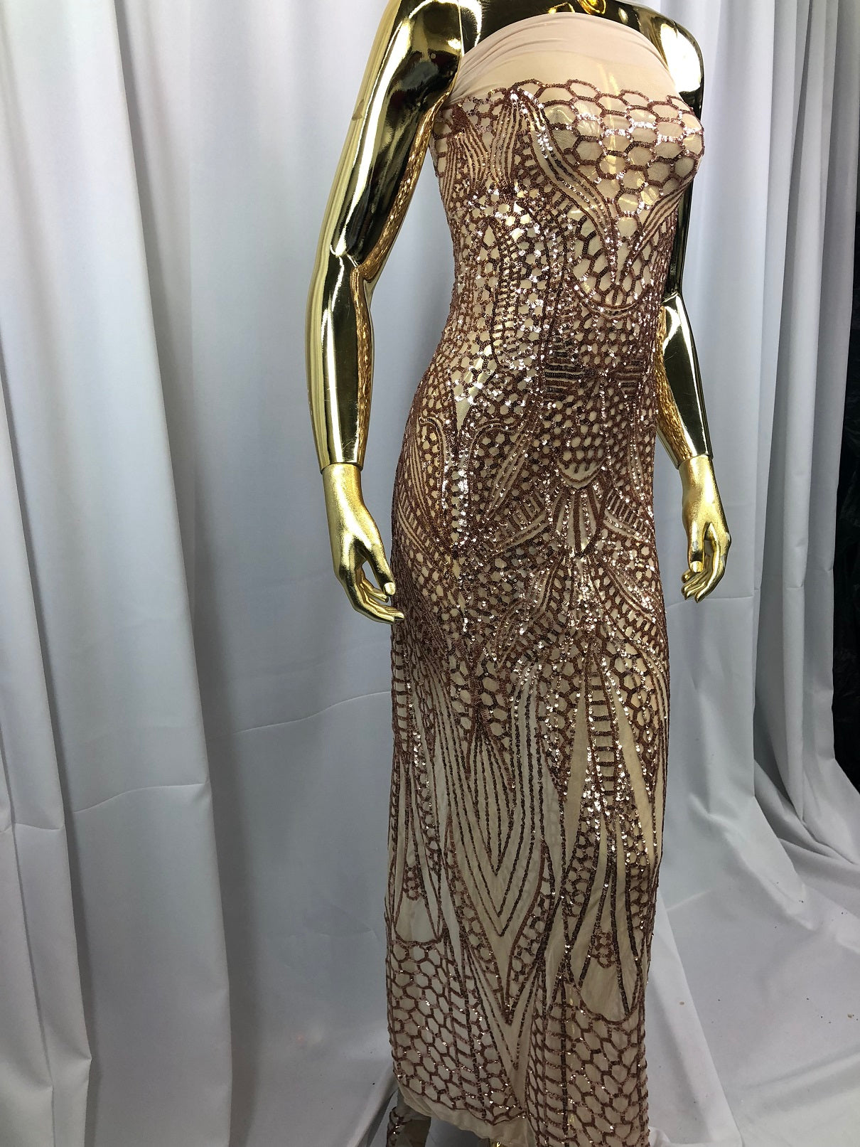 Geometric 4 Way Stretch Sequins Fabric - Rose Gold - Sequins Design Fabric Sold by The Yard