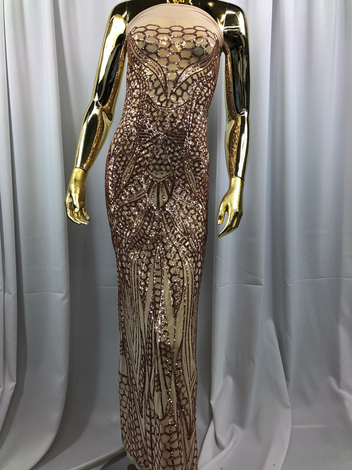 Geometric 4 Way Stretch Sequins Fabric - Rose Gold - Sequins Design Fabric Sold by The Yard