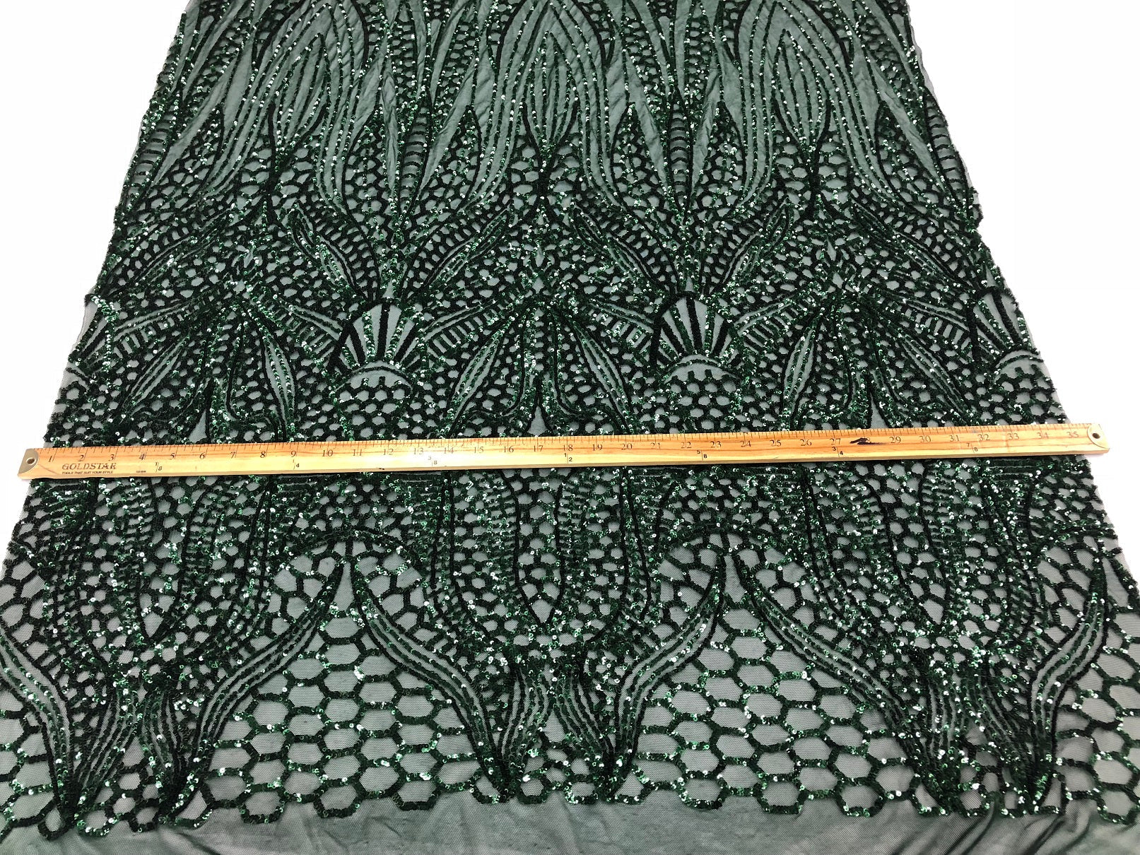 Geometric 4 Way Stretch Sequins Fabric - Hunter Green - Sequins Design Fabric Sold by The Yard
