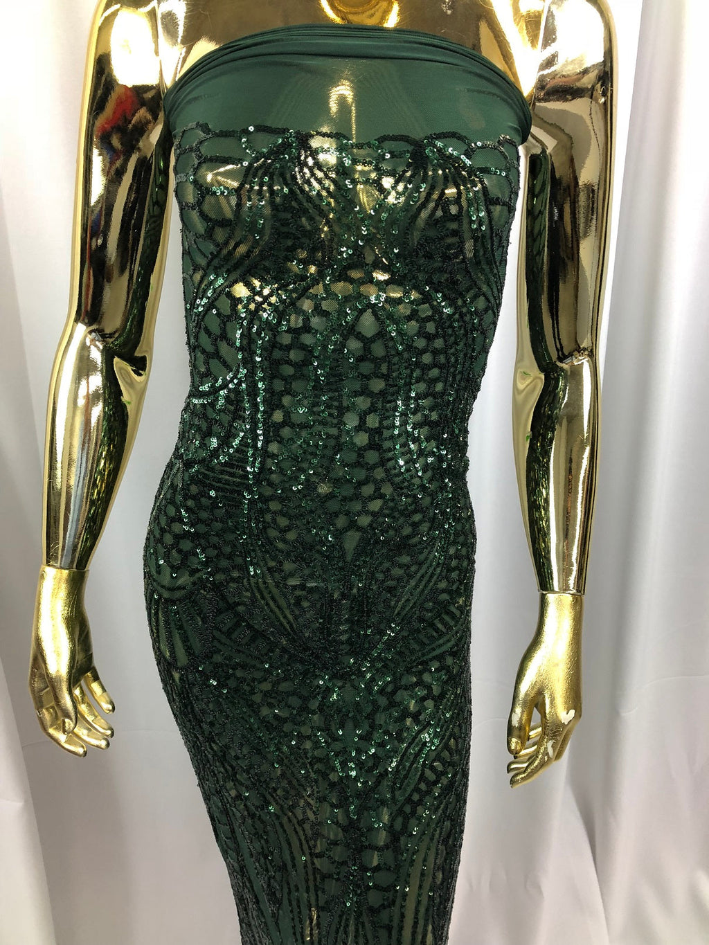Geometric 4 Way Stretch Sequins Fabric - Hunter Green - Sequins Design Fabric Sold by The Yard