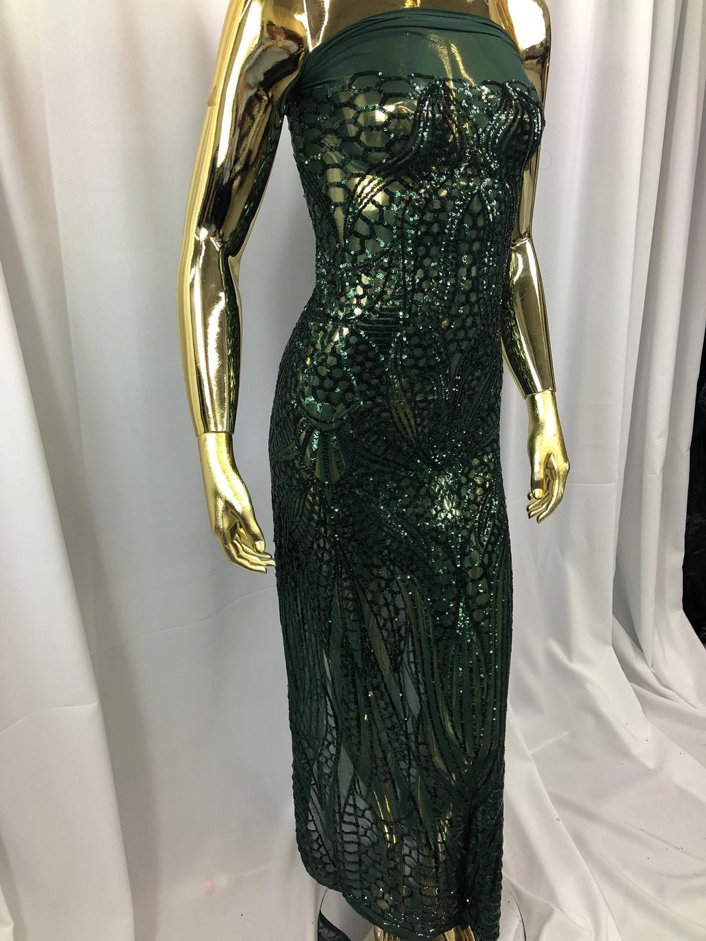 Geometric 4 Way Stretch Sequins Fabric - Hunter Green - Sequins Design Fabric Sold by The Yard