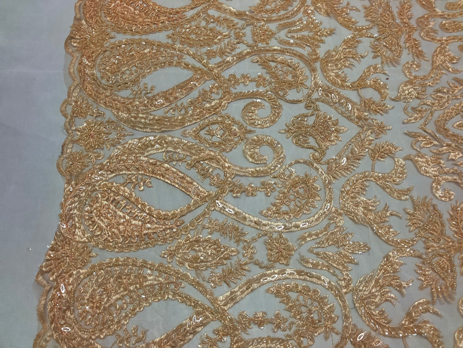 Blush Beaded Fabric Embroidered On A Mesh Fancy Dresses Fabric Sold By The Yard