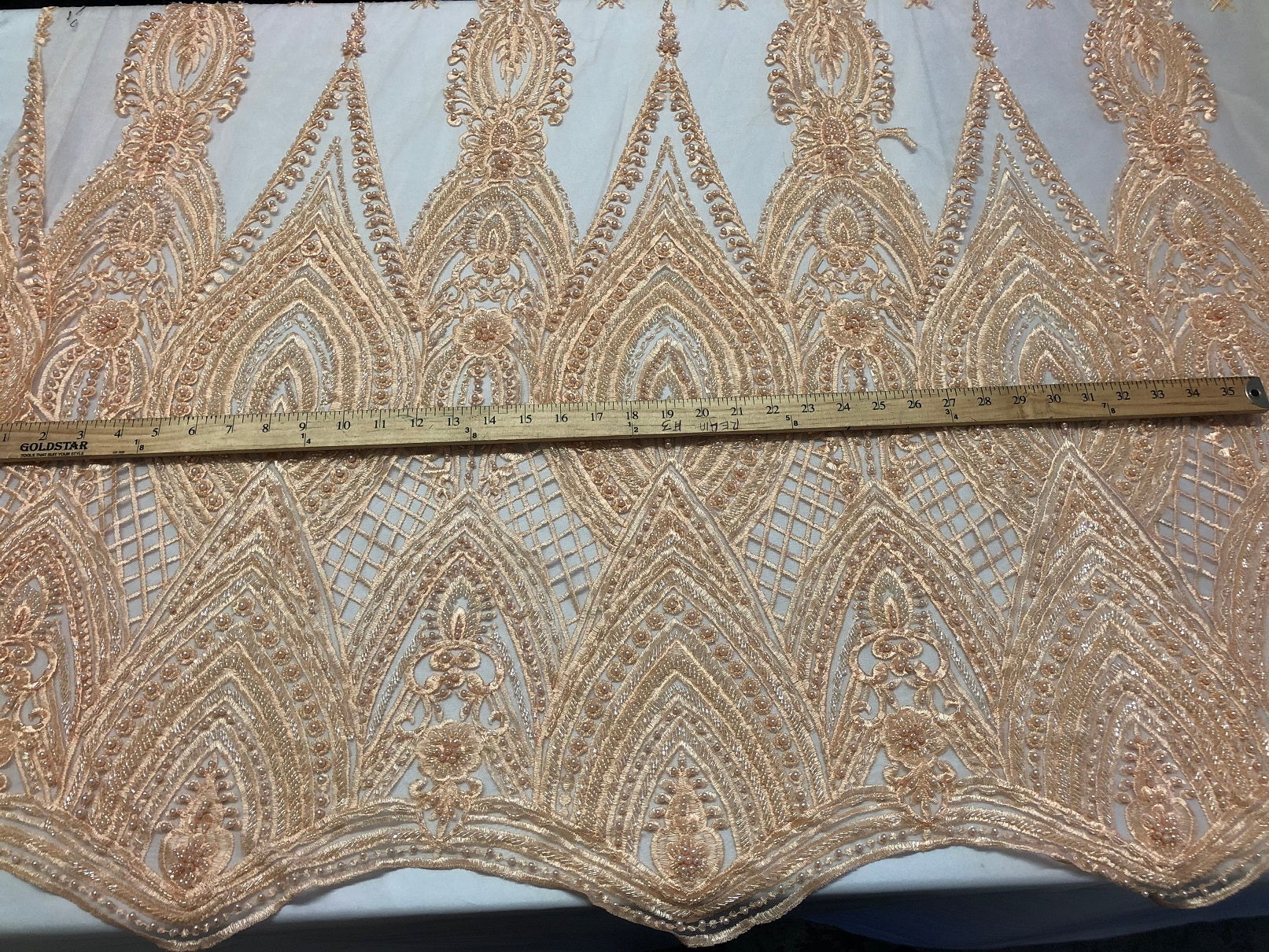 Blush Beaded Fabric Embroidered Lace Pearls On A Mesh Bridal/Wedding Fabrics Sold By The Yard