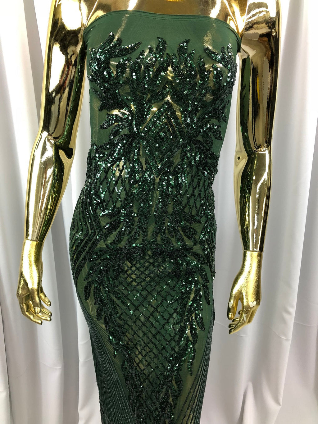 Sequins 4 Way Stretch Shiny Fabric with Triangle Net Pattern - Hunter Green - Sold by The Yard