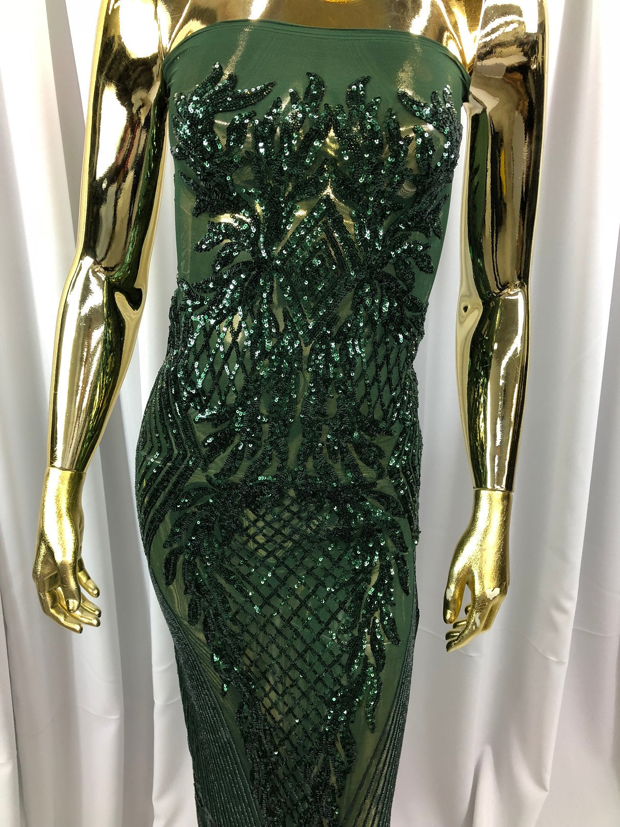 Sequins 4 Way Stretch Shiny Fabric with Triangle Net Pattern - Hunter Green - Sold by The Yard