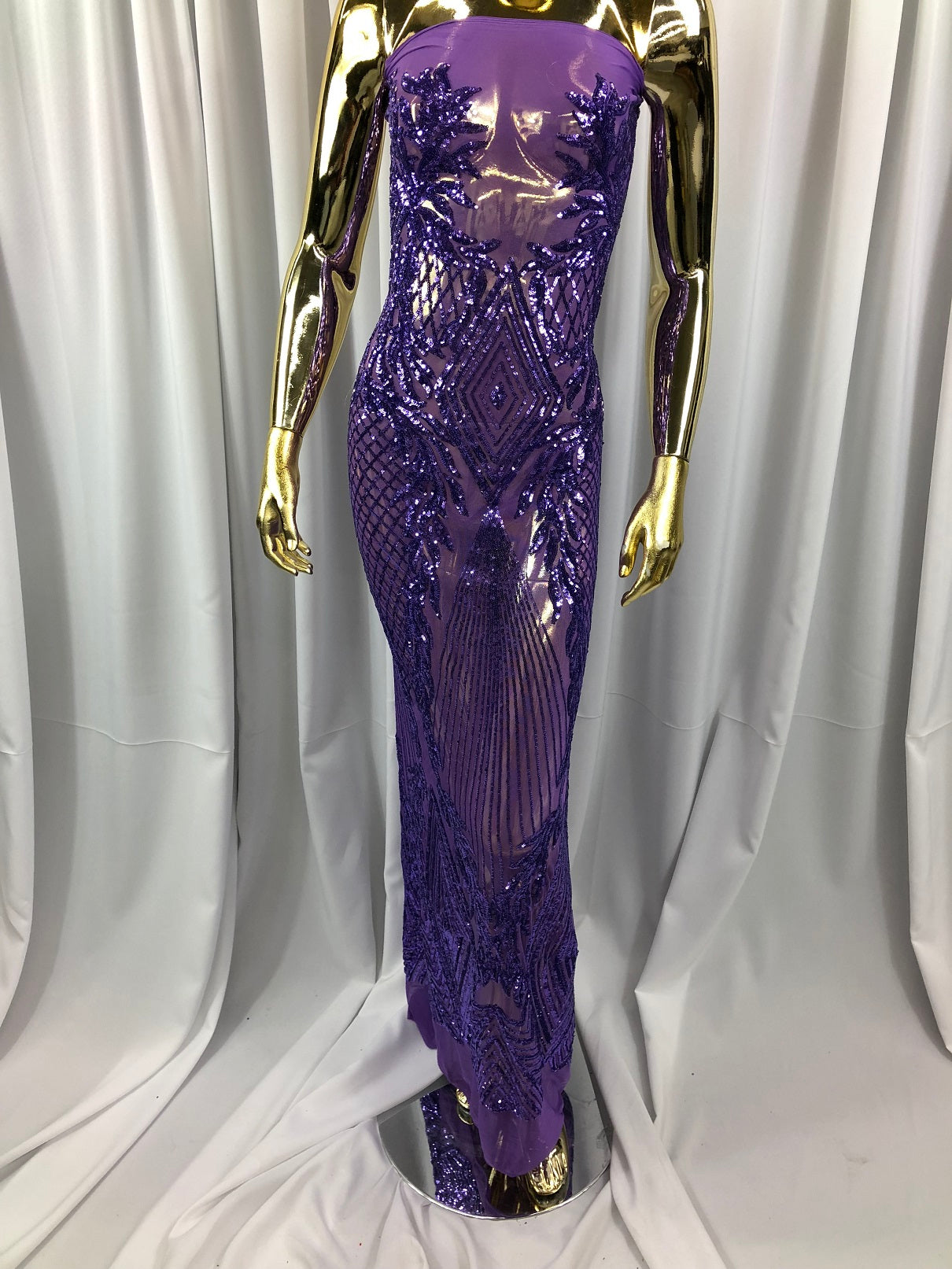 Sequins 4 Way Stretch Shiny Fabric with Triangle Net Pattern - Lilac - Fabric Sold by The Yard