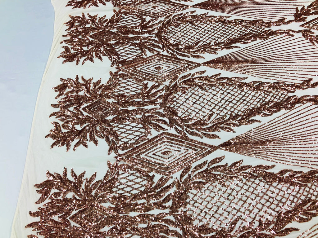 Sequins 4 Way Stretch Shiny Fabric with Triangle Net Pattern - Blush Peach - Fabric Sold by The Yard