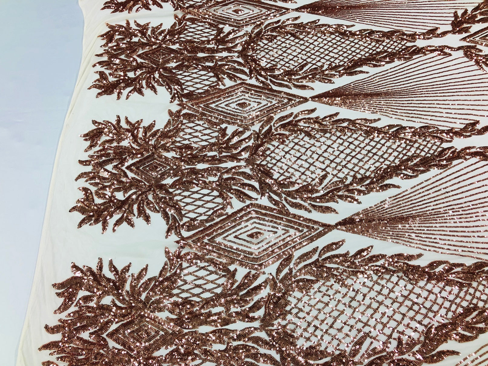 Sequins 4 Way Stretch Shiny Fabric with Triangle Net Pattern - Blush Peach - Fabric Sold by The Yard