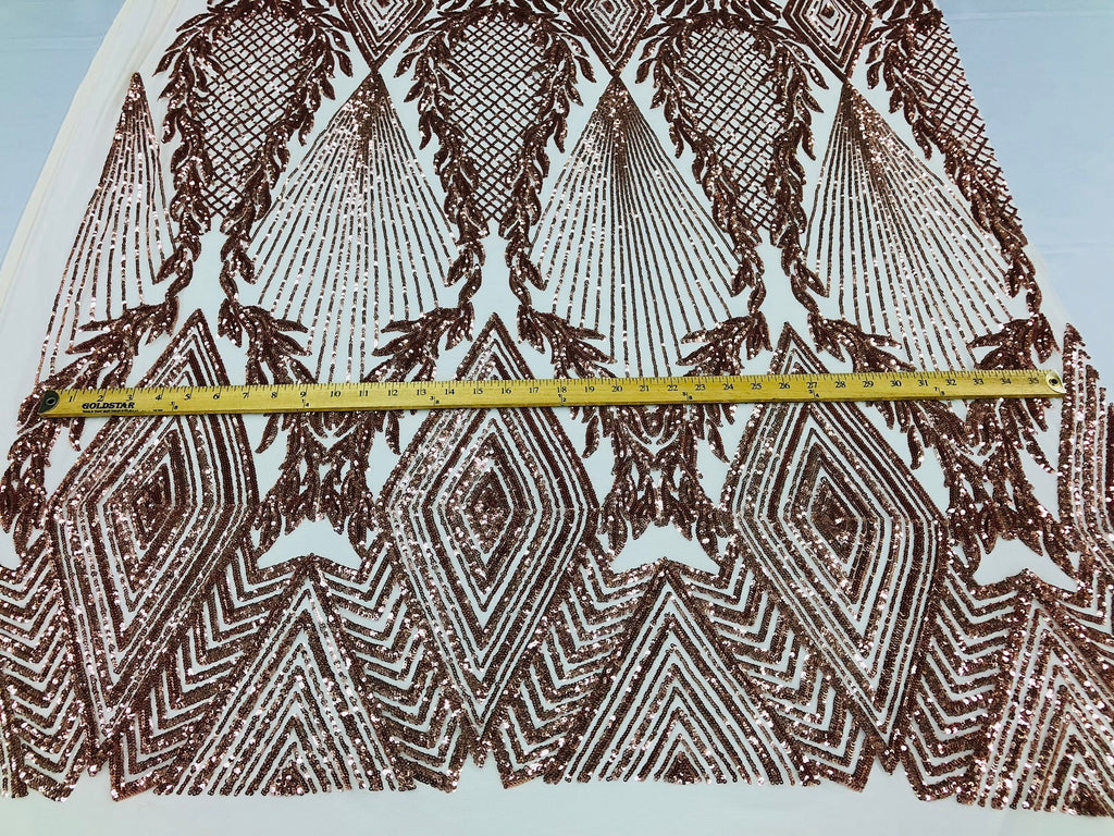 Sequins 4 Way Stretch Shiny Fabric with Triangle Net Pattern - Blush Peach - Fabric Sold by The Yard