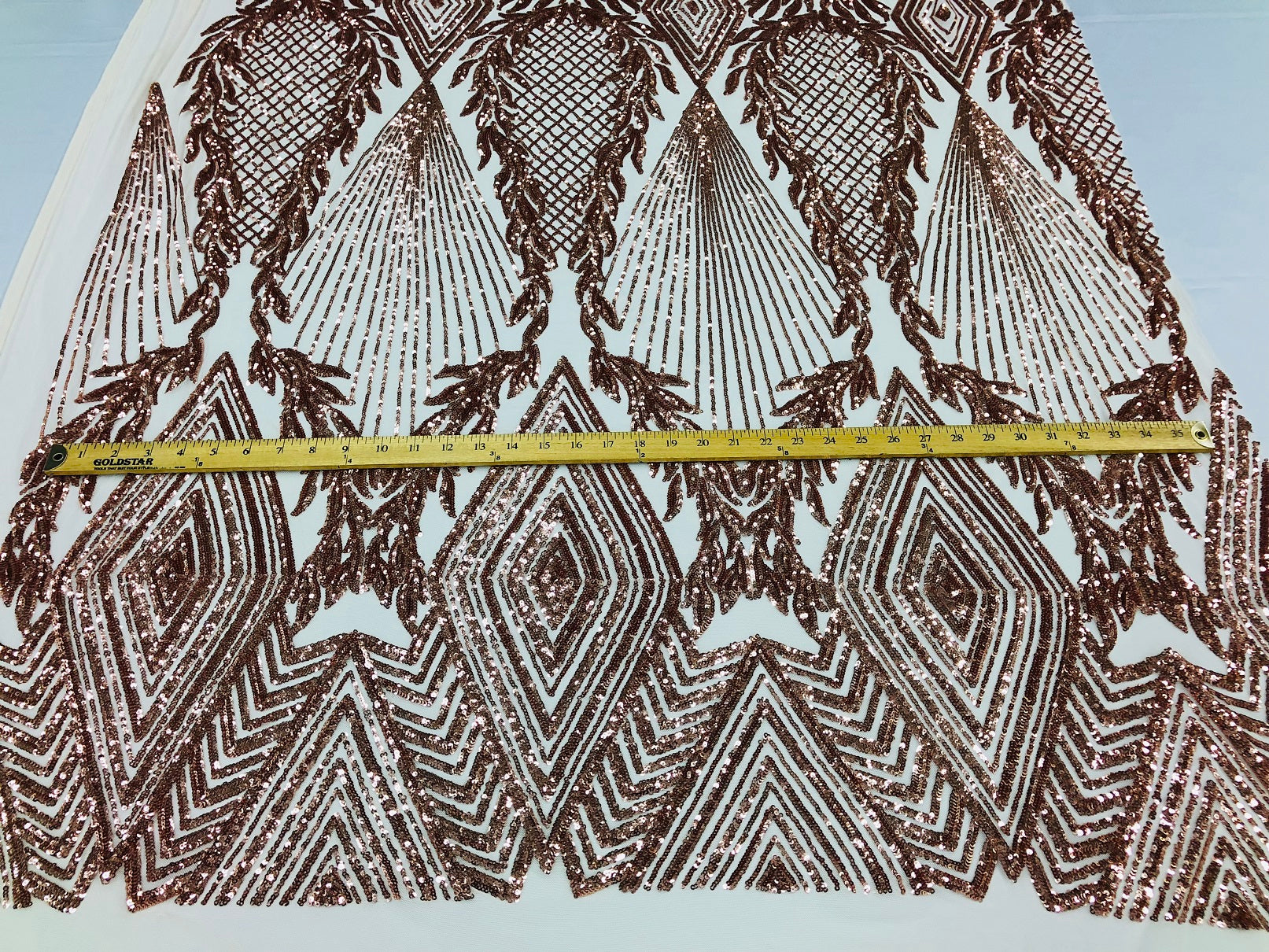 Sequins 4 Way Stretch Shiny Fabric with Triangle Net Pattern - Blush Peach - Fabric Sold by The Yard