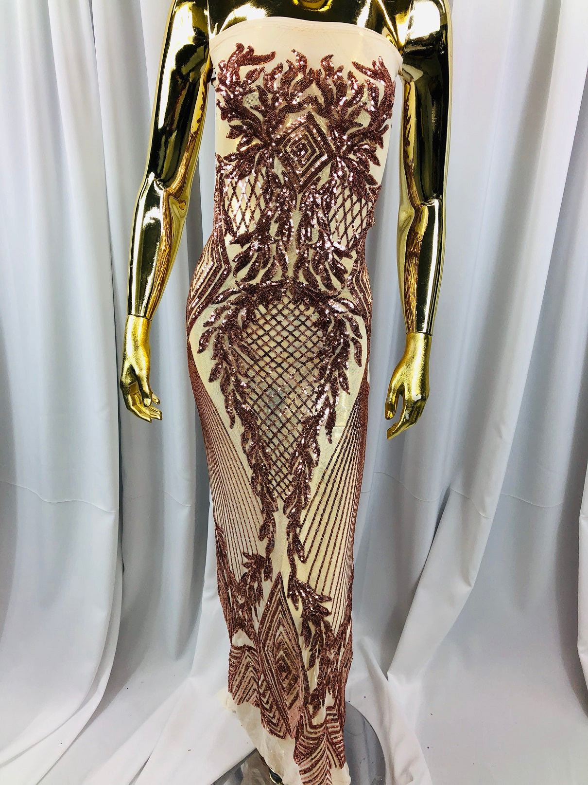 Sequins 4 Way Stretch Shiny Fabric with Triangle Net Pattern - Blush Peach - Fabric Sold by The Yard