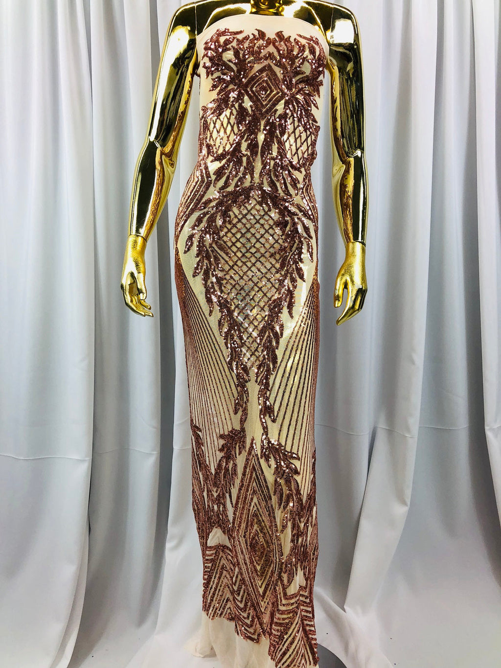 Sequins 4 Way Stretch Shiny Fabric with Triangle Net Pattern - Blush Peach - Fabric Sold by The Yard