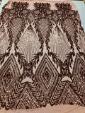 Sequins 4 Way Stretch Shiny Fabric with Triangle Net Pattern - Dusty Rose - Fabric Sold by The Yard