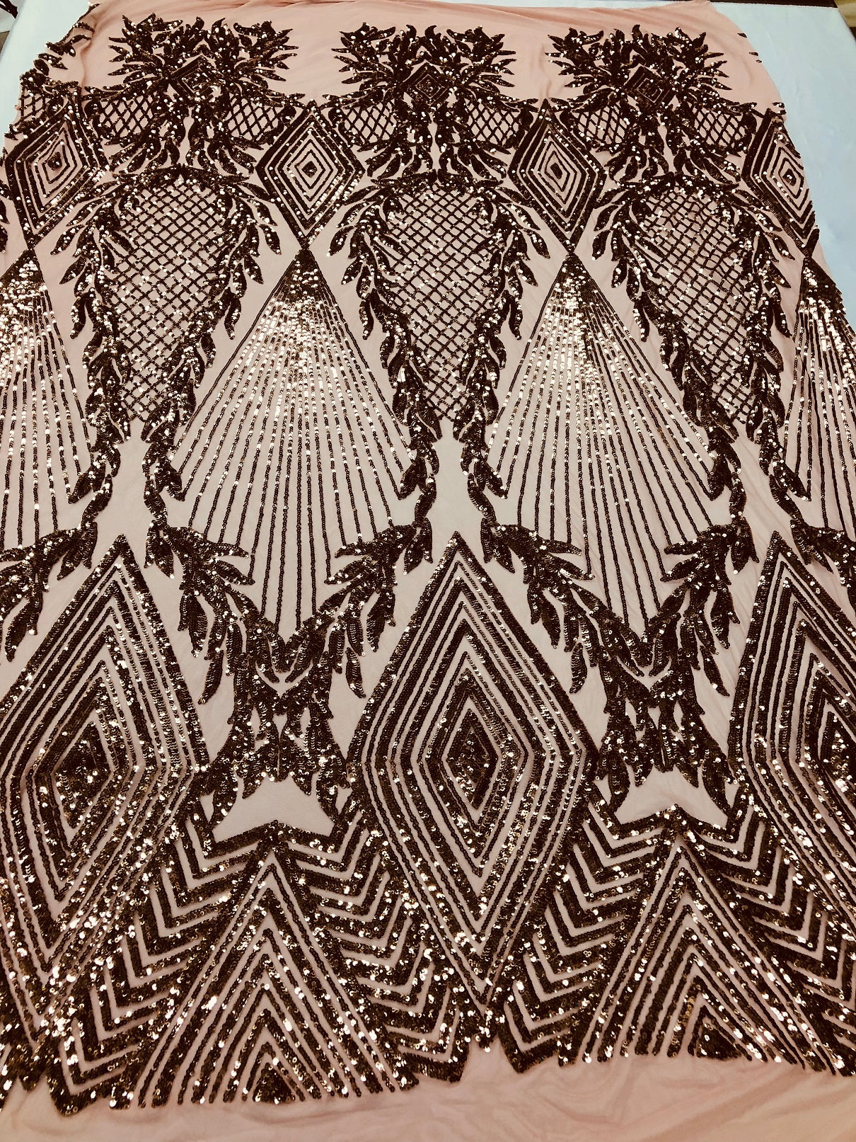Sequins 4 Way Stretch Shiny Fabric with Triangle Net Pattern - Dusty Rose - Fabric Sold by The Yard