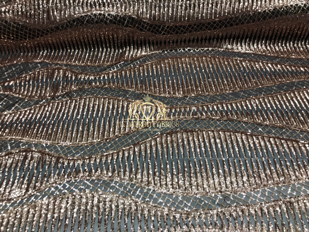 4 Way Stretch - Black And Gold - Horizontal Line Design Sequins On Stretch Mesh By The Yard