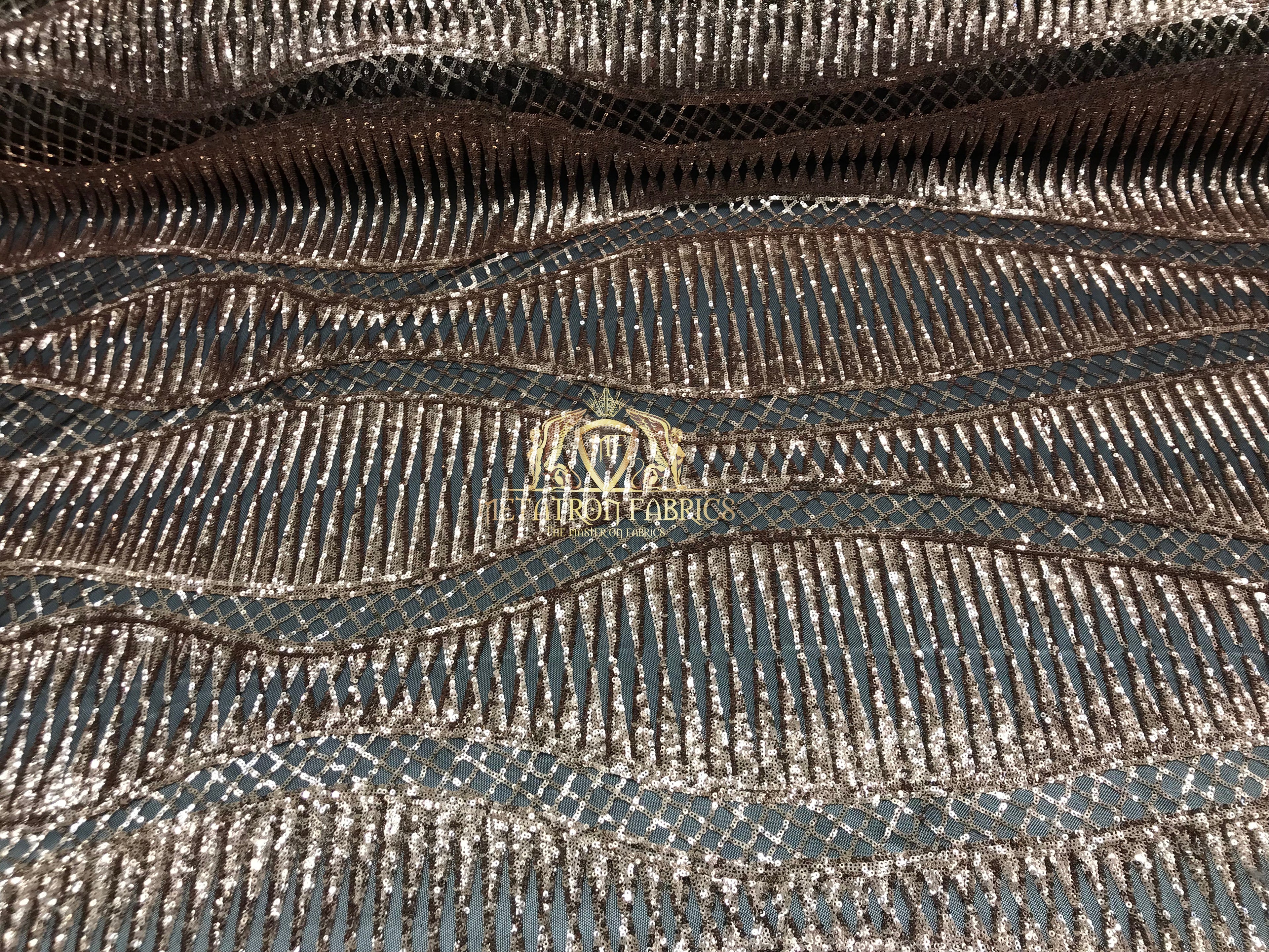 4 Way Stretch - Black And Gold - Horizontal Line Design Sequins On Stretch Mesh By The Yard