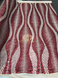 4 Way Stretch - Burgundy - Horizontal Line Design Sequins On Stretch Mesh By The Yard