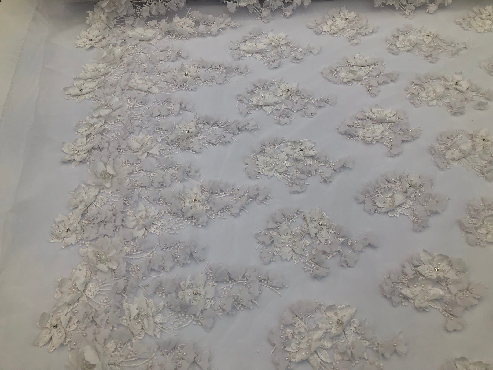 Floral 3D - Off-White Beaded Embroided Pattern with Pearls High Quality Fabric Sold by The Yard