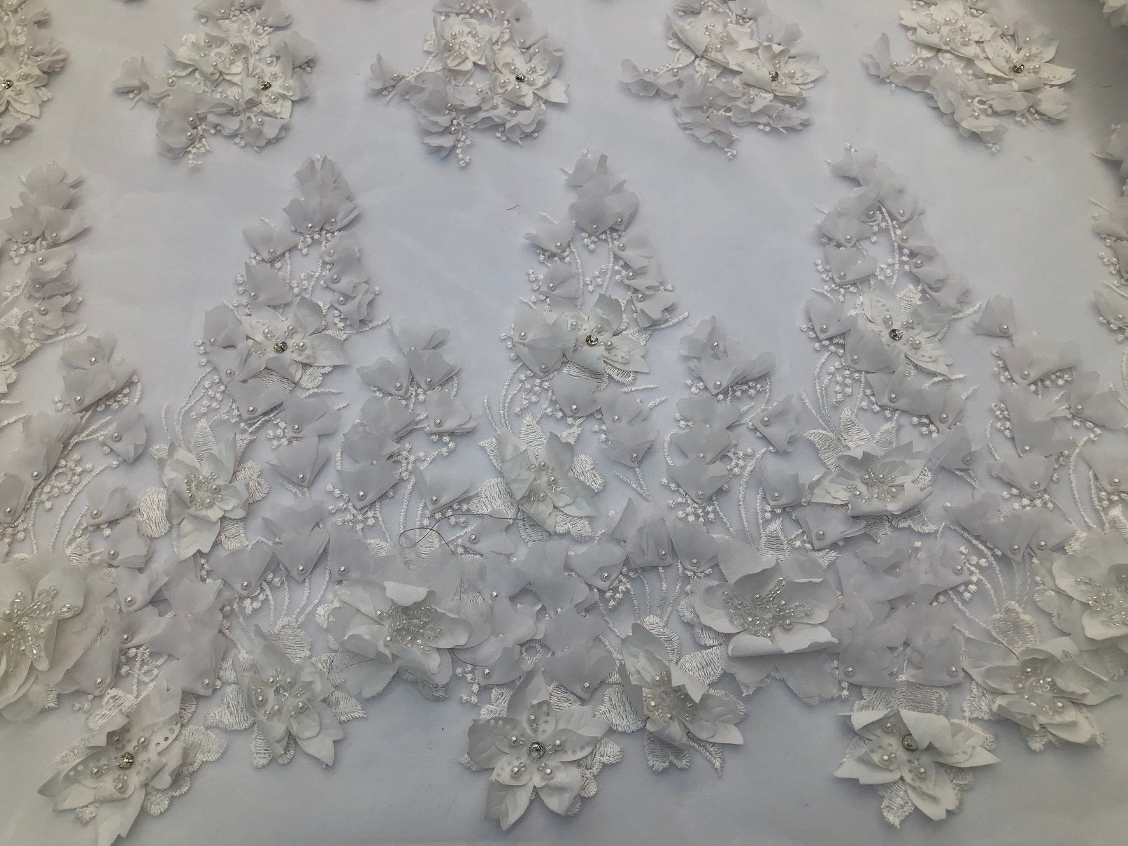 Floral 3D - Off-White Beaded Embroided Pattern with Pearls High Quality Fabric Sold by The Yard
