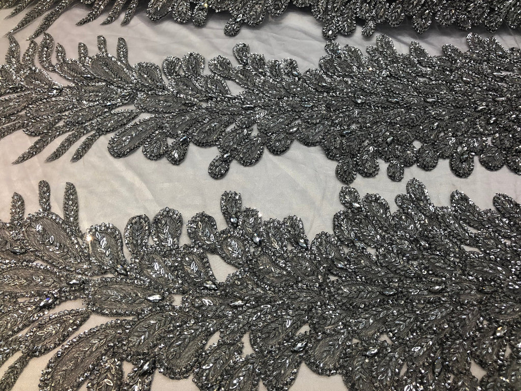 Peacock Feathers Silver Beaded Peacock Feathers Embroider On Mesh Dress-Prom-Gown By 2 Feathers