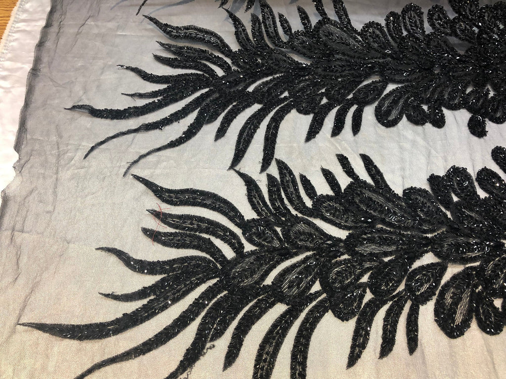 Peacock Feathers Black Beaded Peacock Feathers Embroider On A Mesh Dress-Prom-Gown By 2 Feathers