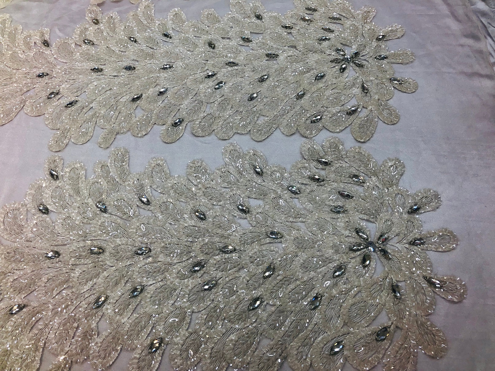 Peacock Feathers White Beaded Peacock Feathers Embroider On A Mesh Dress-Prom-Gown By 2 Feathers