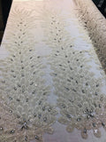 Peacock Feathers White Beaded Peacock Feathers Embroider On A Mesh Dress-Prom-Gown By 2 Feathers
