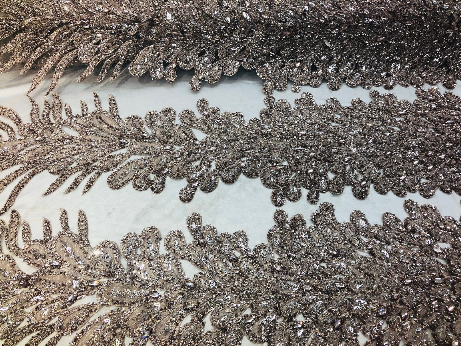 Peacock Feathers Rose Gold Beaded Peacock Feathers Embroider On A Mesh Dress-Prom-Gown By 2 Feather