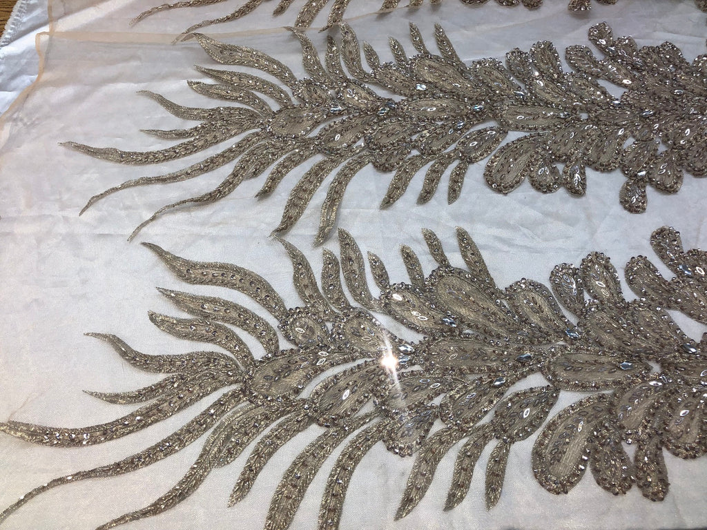 Peacock Feathers blush Beaded Peacock Feathers Embroider On A Mesh Dress-Prom-Gown By 2 Feathers