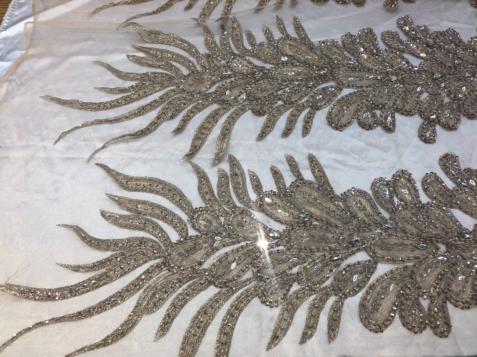 Peacock Feathers blush Beaded Peacock Feathers Embroider On A Mesh Dress-Prom-Gown By 2 Feathers