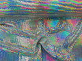 Honeycomb Foil Fabric - Iridescent Silver - Hexagon Print On White Spandex Fabric