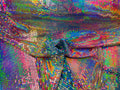 Honeycomb Foil Fabric - Iridescent Silver - Hexagon Print On Pink / Blue Spandex Fabric